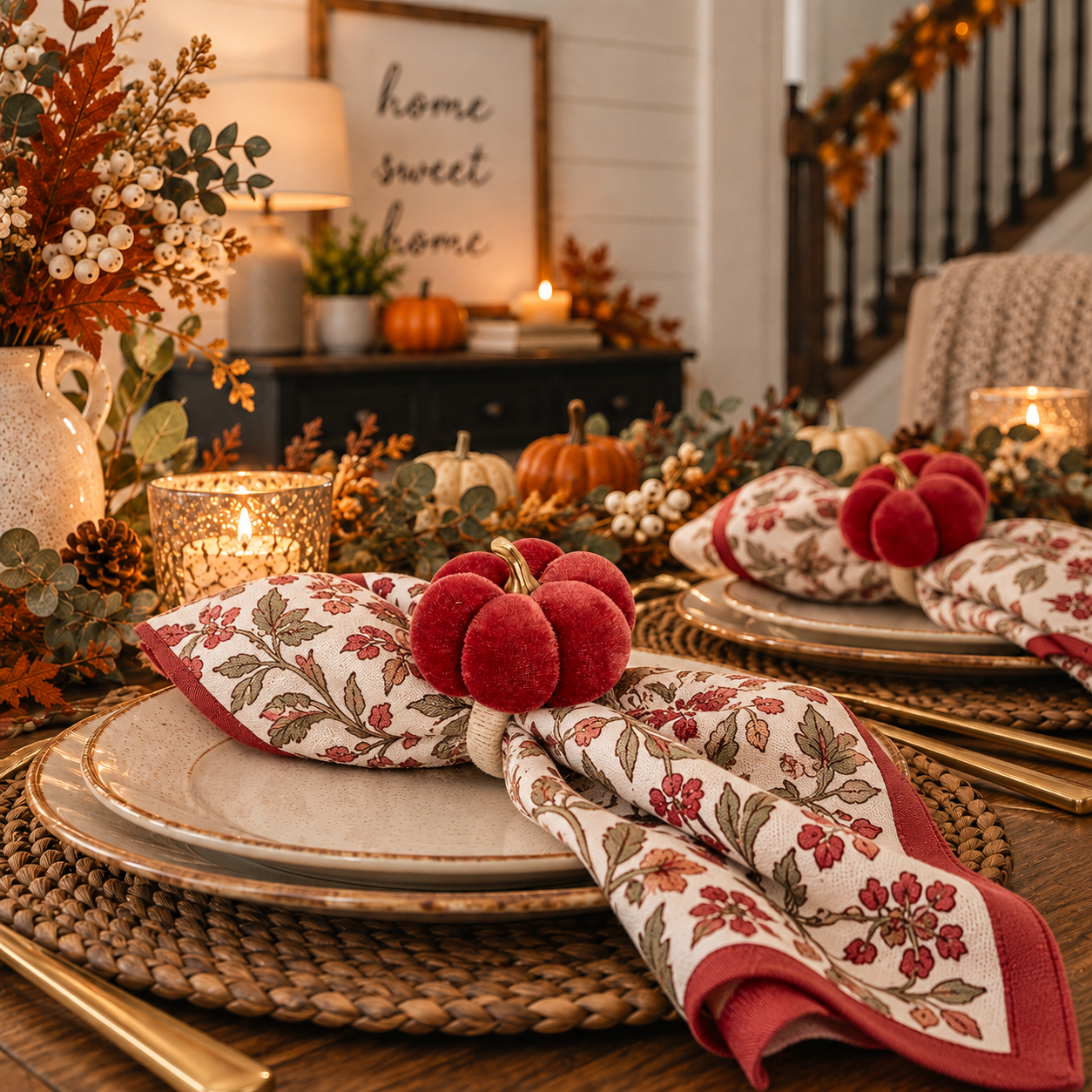 Thanksgiving table setting with pumpkin napkin ring
Pumpkin napkin holder for fall dinner table
Decorative pumpkin napkin rings
Fall tablescape napkin ring holders
Thanksgiving tablescape accessories