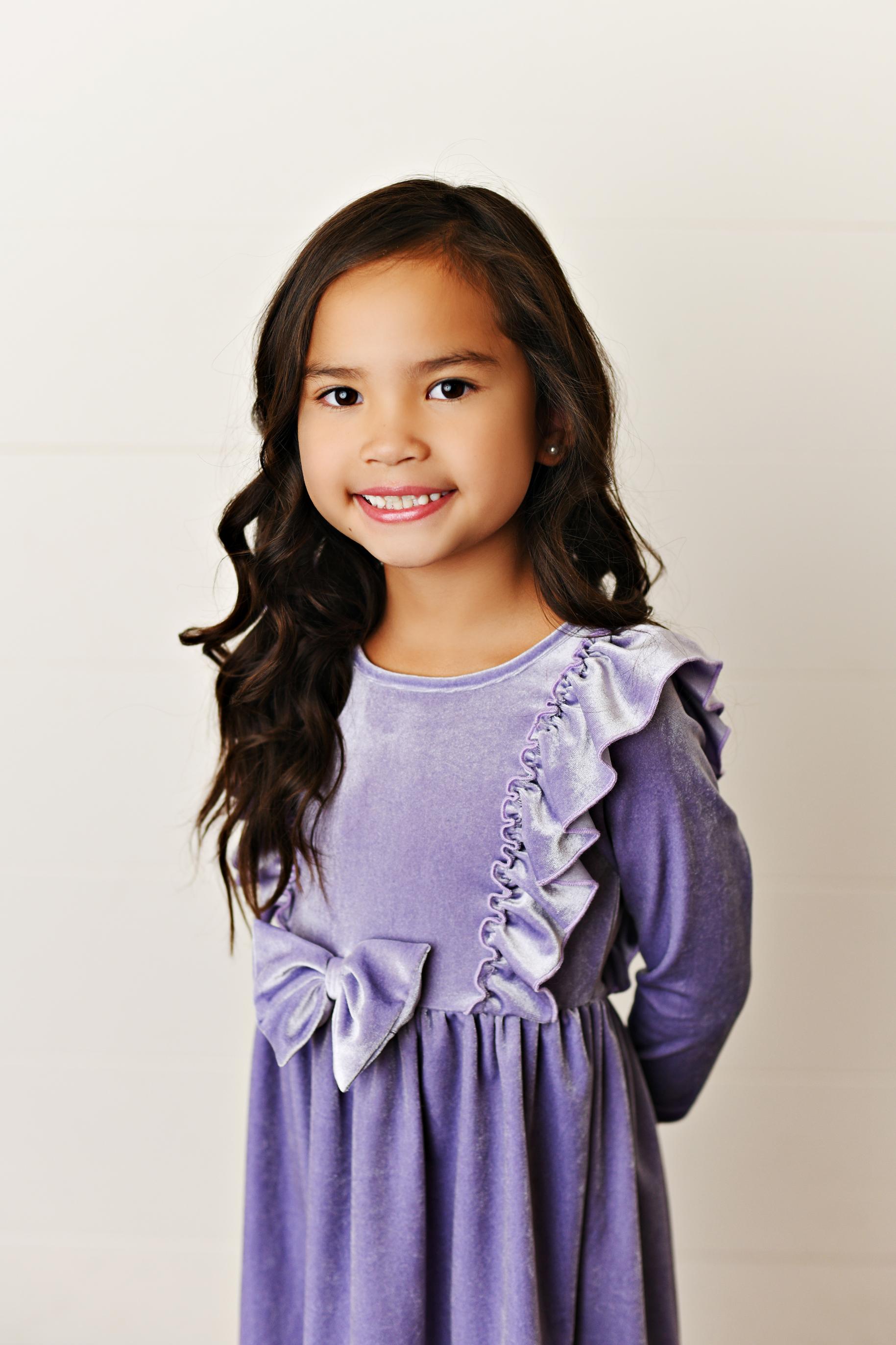 Velvet Lavender Bow Dress