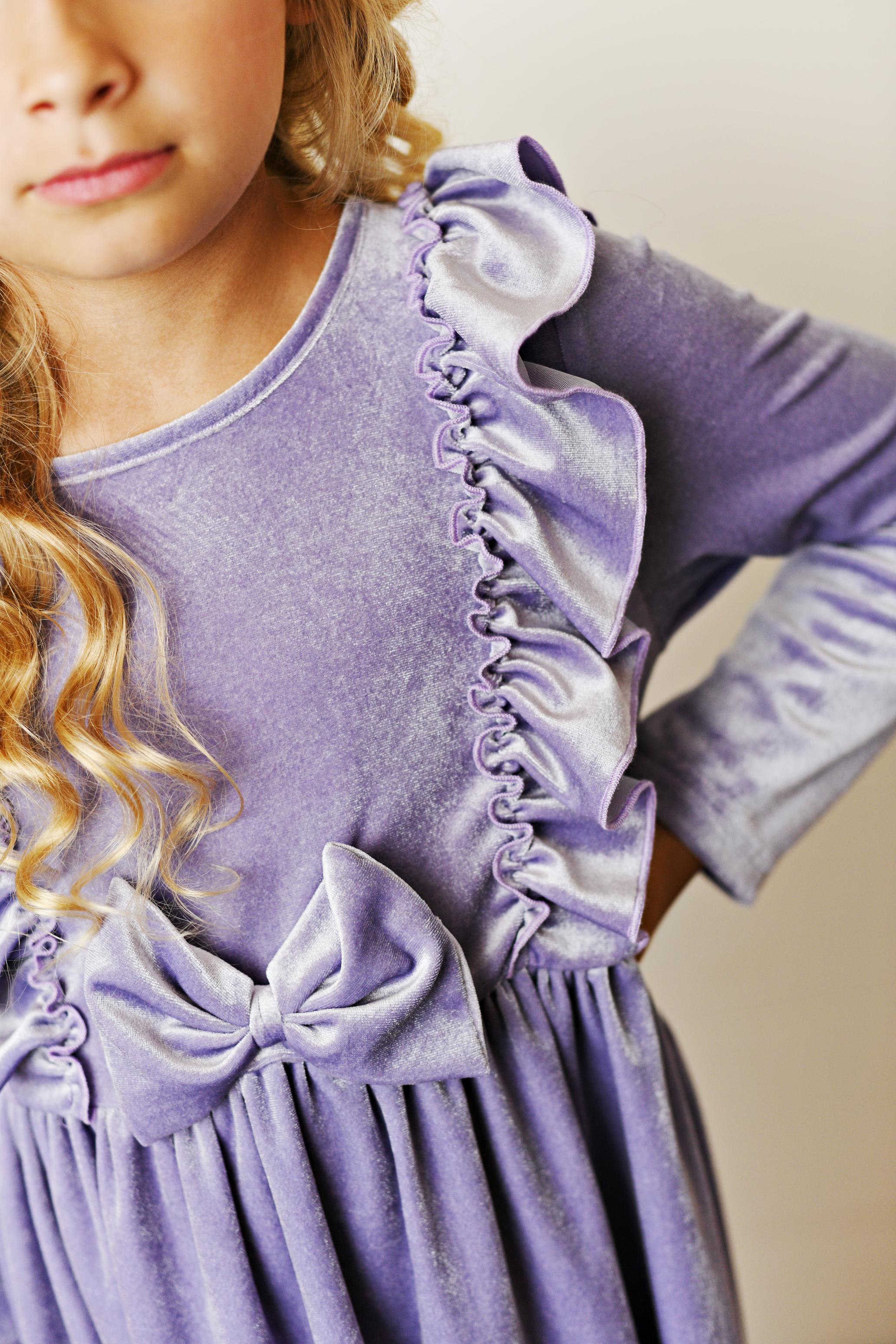 Velvet Lavender Bow Dress