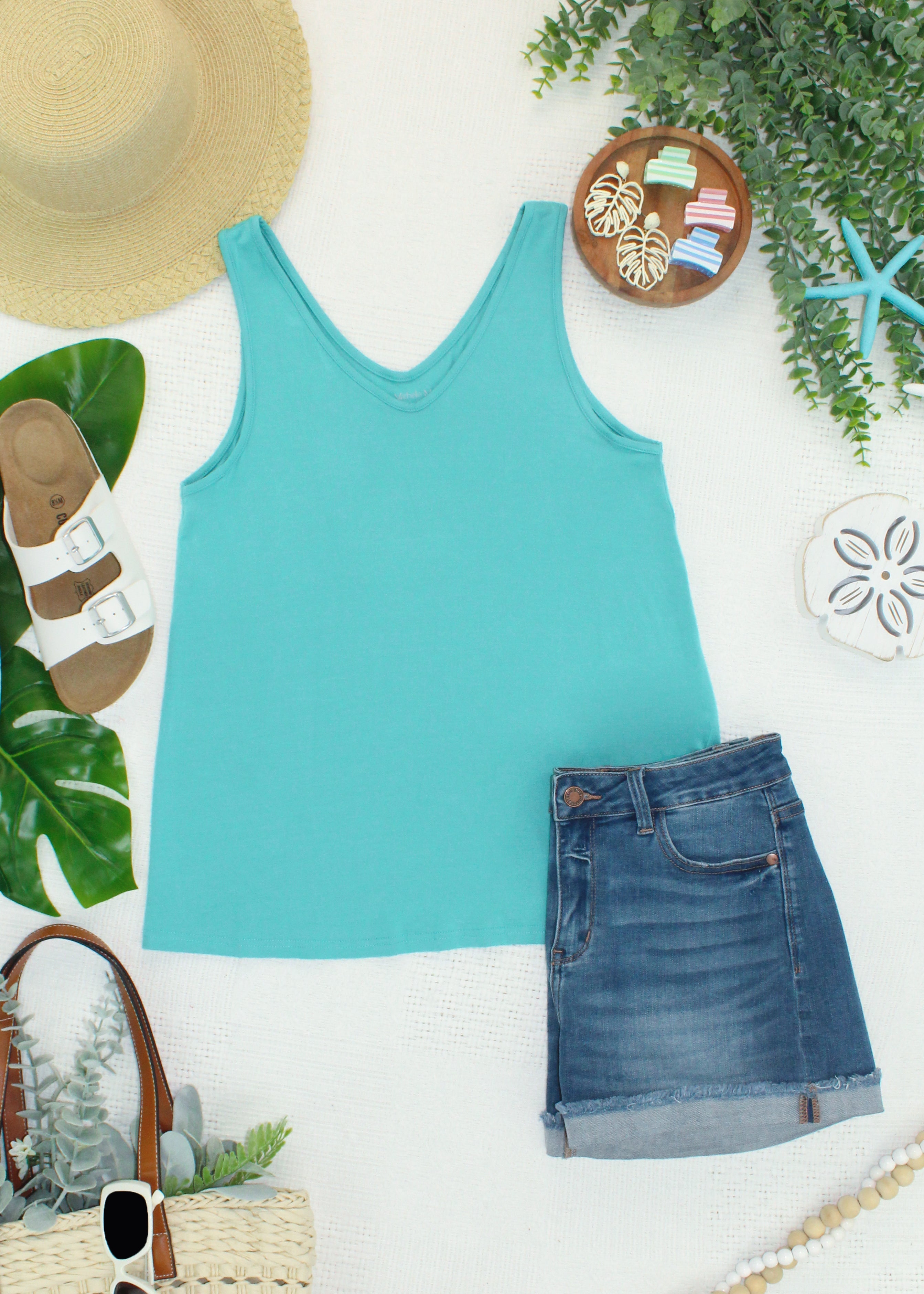 Vera V Neck Tank - Teal