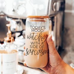 magical coffee tumbler with bamboo lid
witch themed glass drinking set