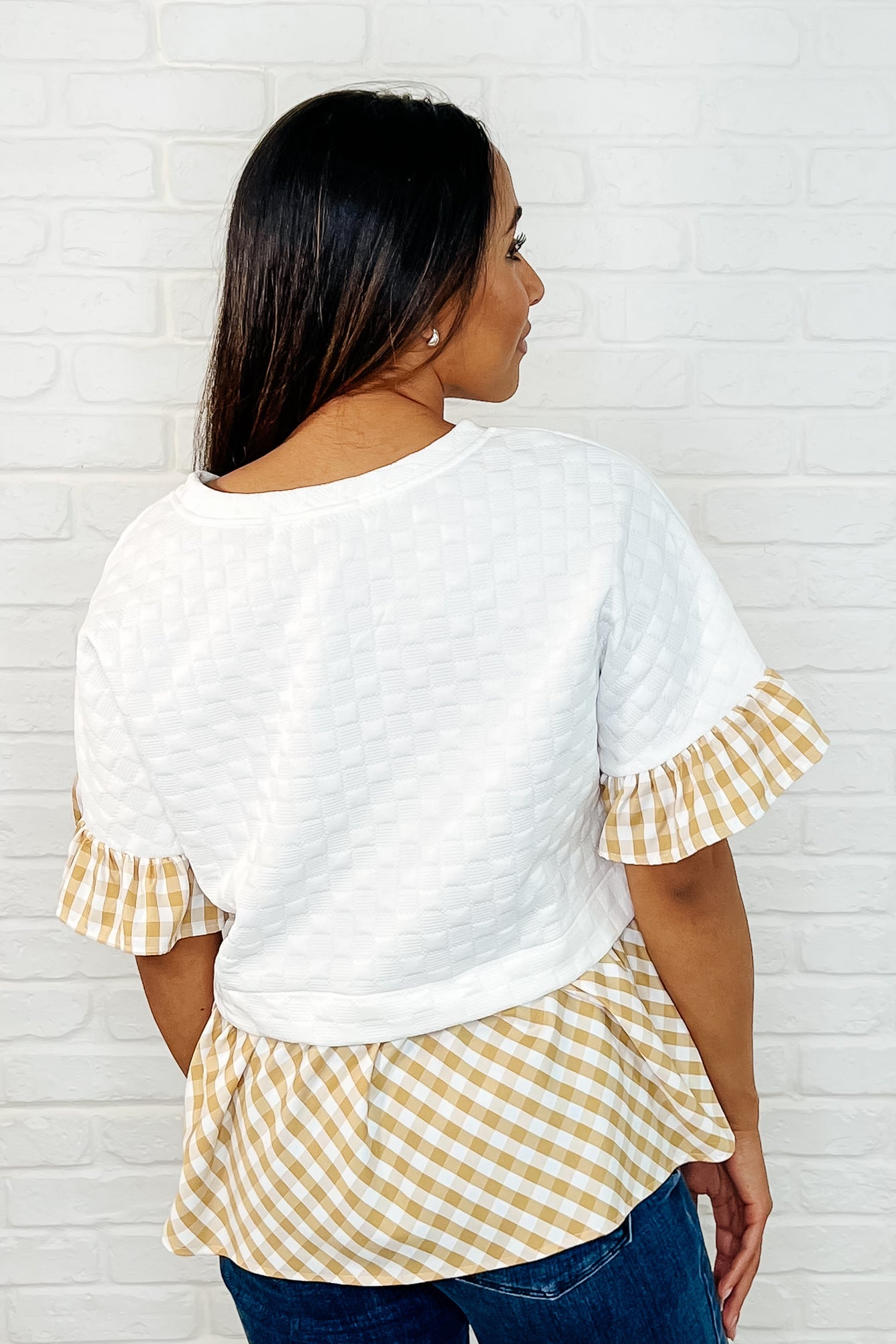 Welcome Me Home Gingham Print Top