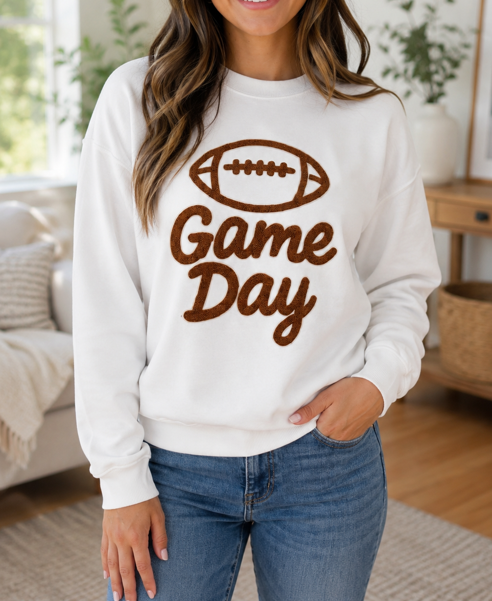 White Embroidered Game Day Sweatshirt WTW