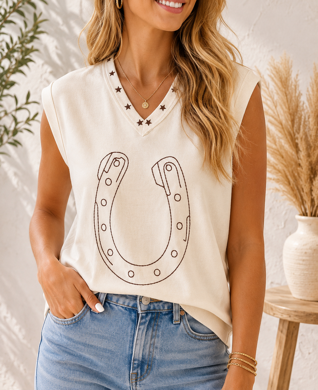 White Horseshoe Knit Top WTW