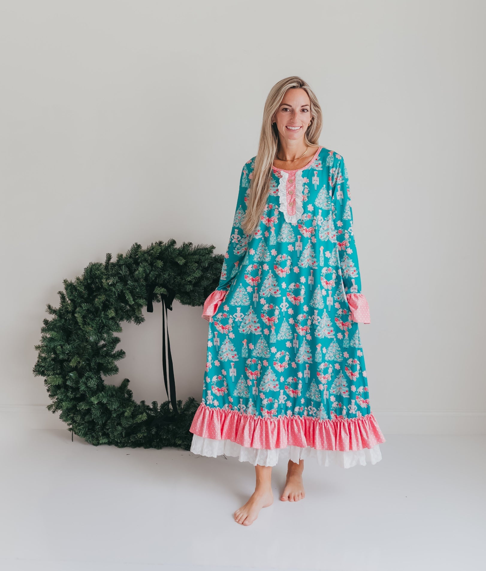 Women's Pink Teal Nutcracker Lounge Gown