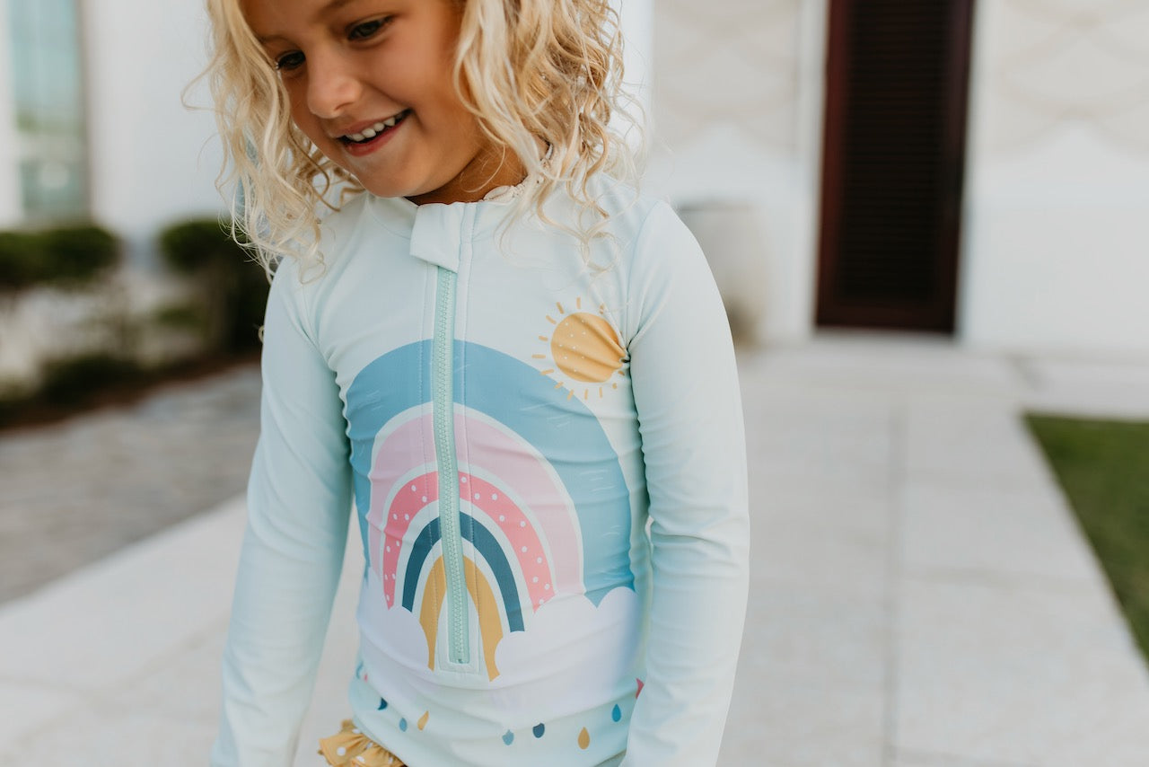 Mia Rainbow Zip Rash Guard Swimsuit