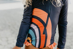 Rainbow Navy Zip Rash guard Swimsuit