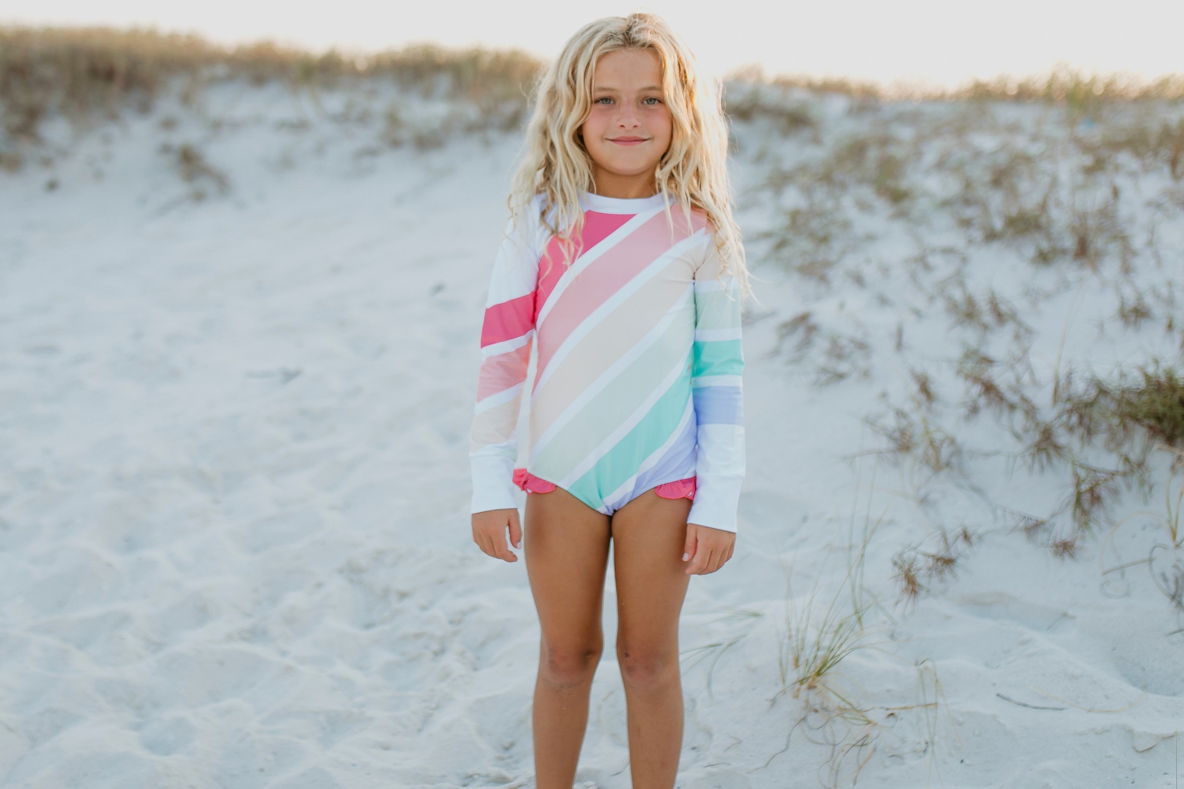 Lainey Zip Rash Pastel Stripe Swimsuit