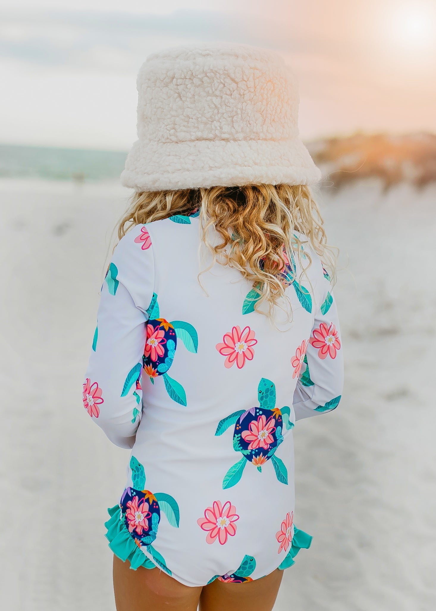 White Turtle Zip Rash Guard Swimsuit