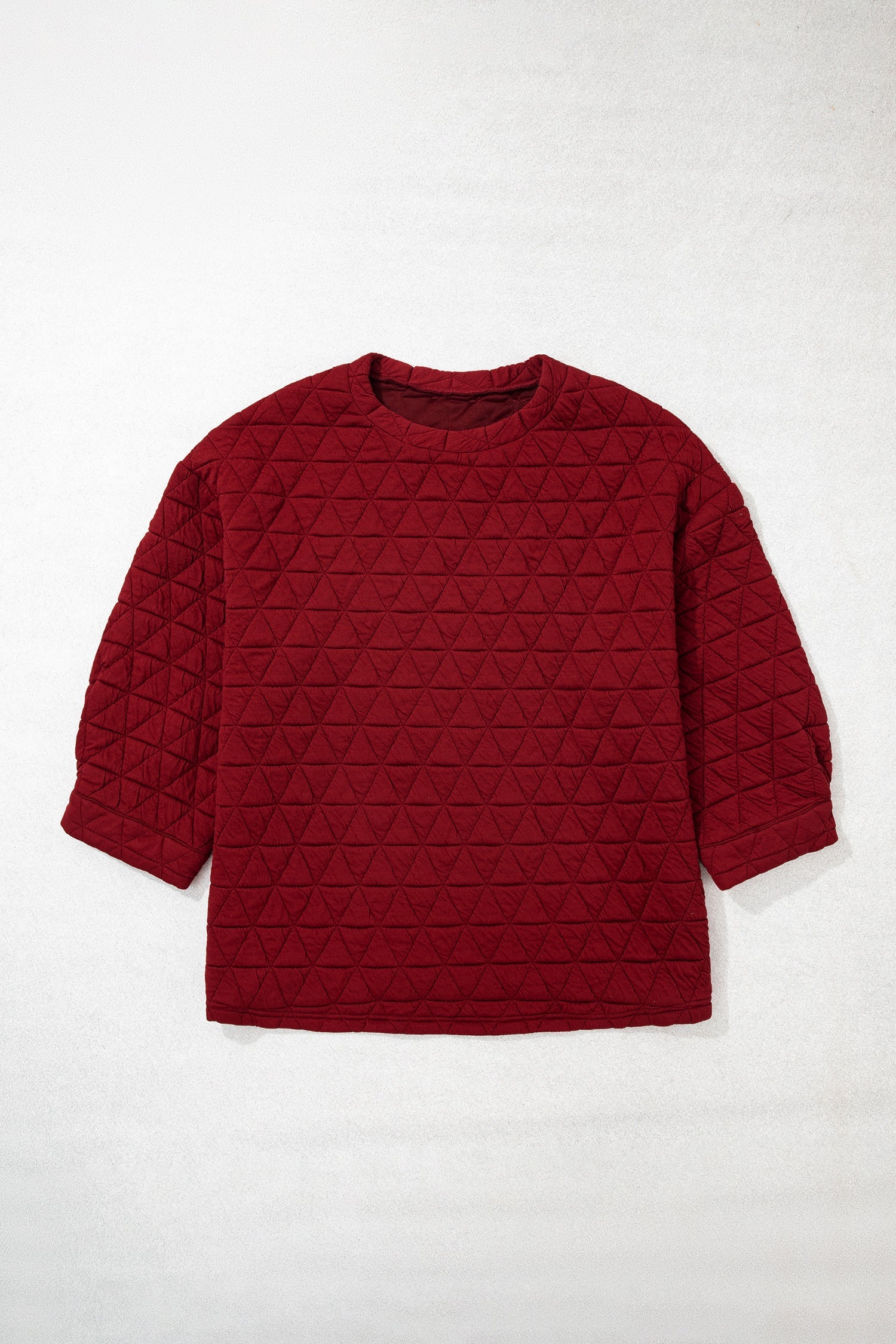 Plus Size Solid Quilted 3/4 Puff Sleeve Blouse