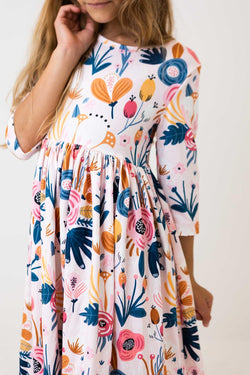 Blush Peony 3/4 Sleeve Pocket Twirl Dress
