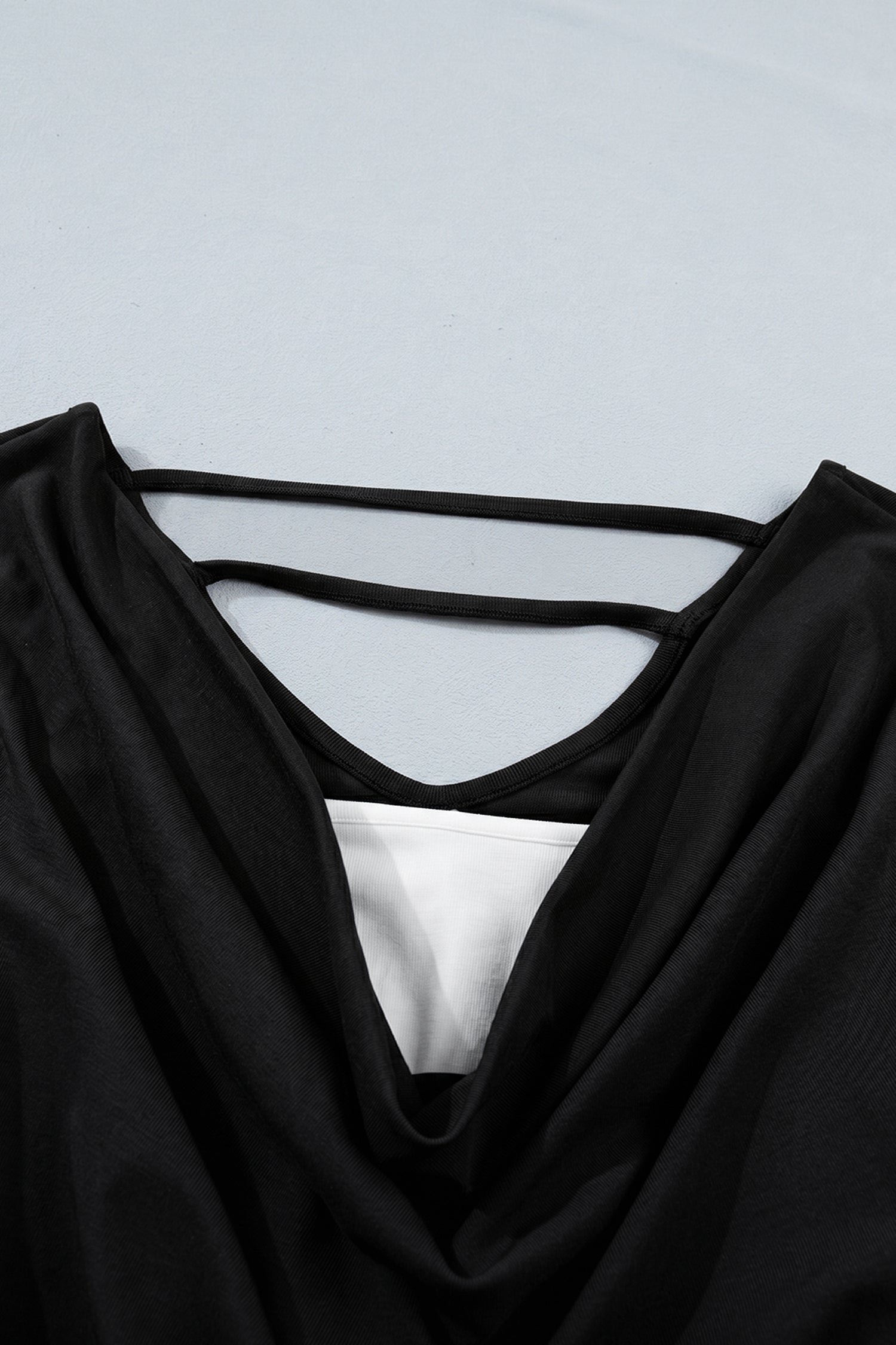 Solid Cowl Neck Ribbed Knit Long Sleeve Top