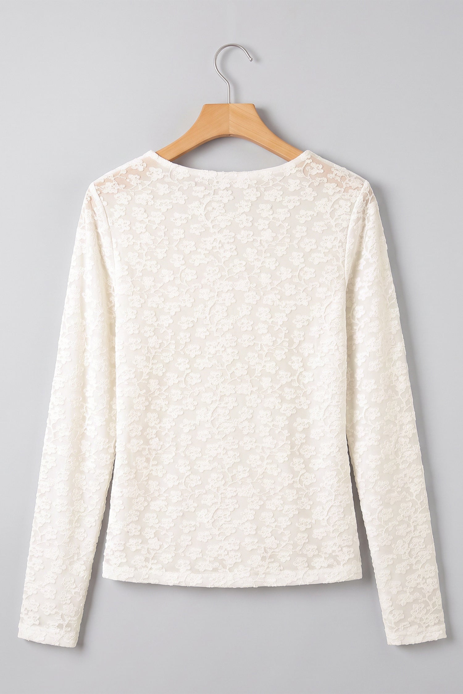 Solid Floral Textured Knit Long Sleeve Top