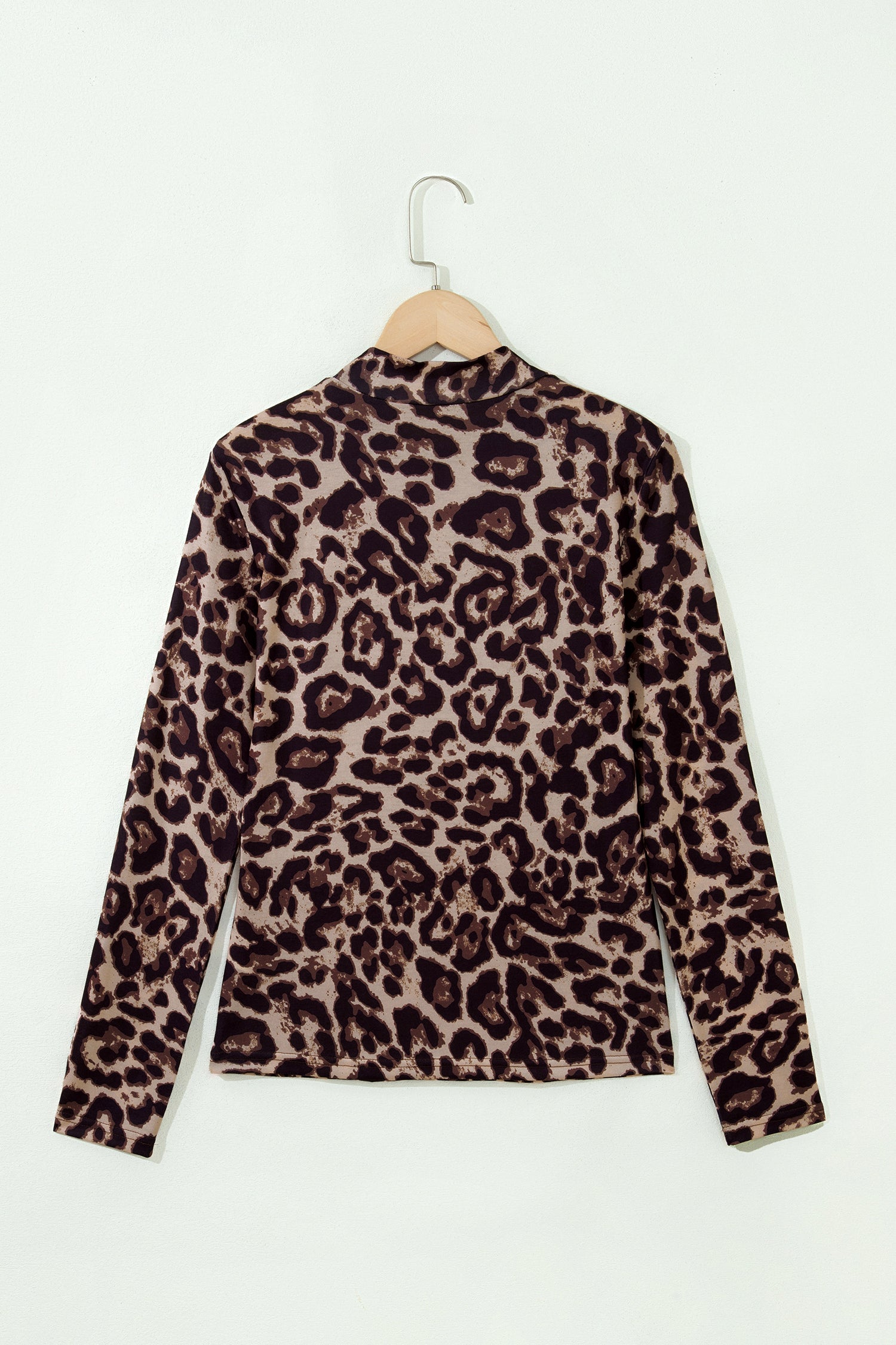 Western Leopard High Neck Long Sleeve Slim Top