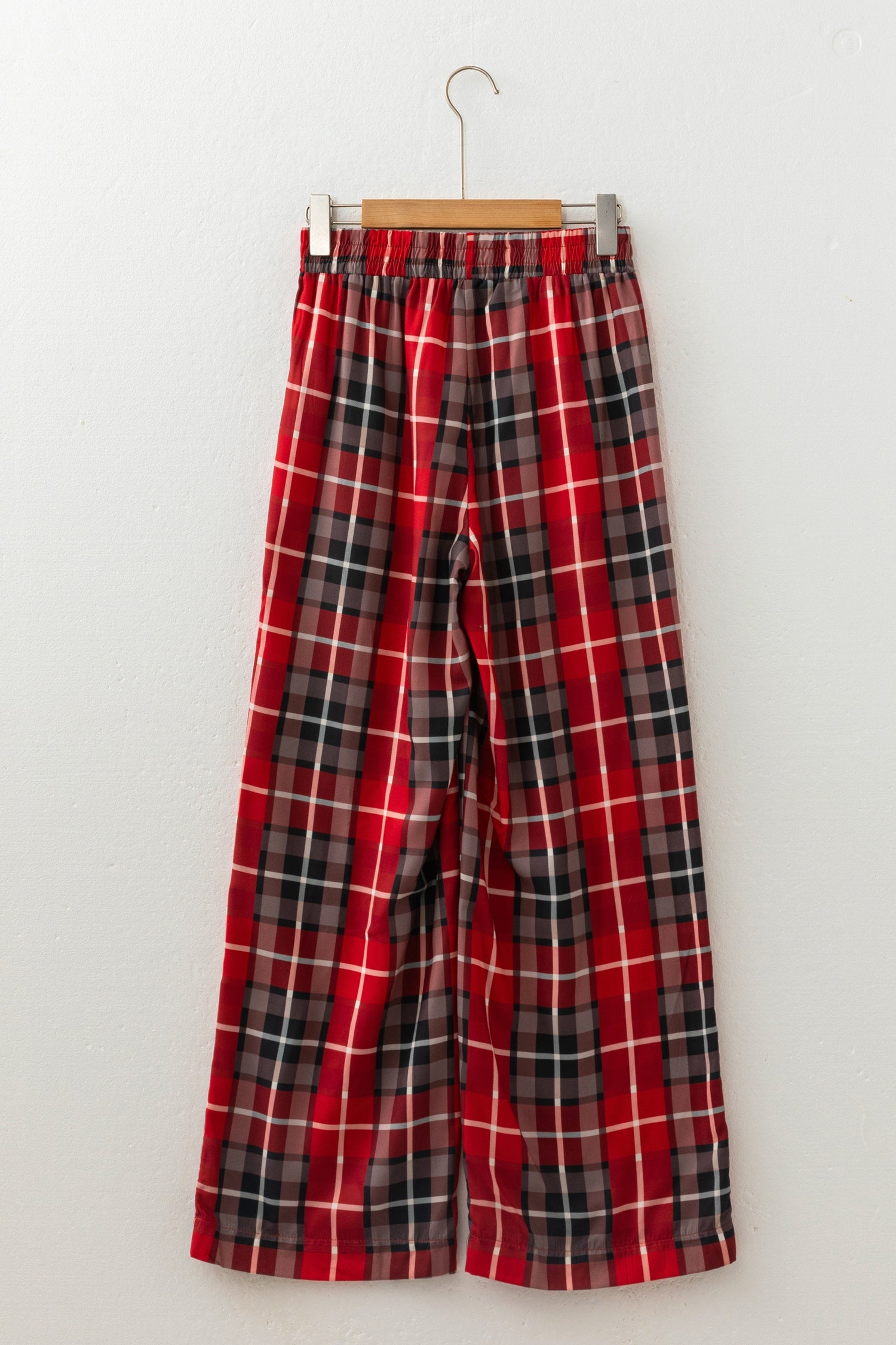 Plaid Buttoned Elastic Waist Wide Leg Pants