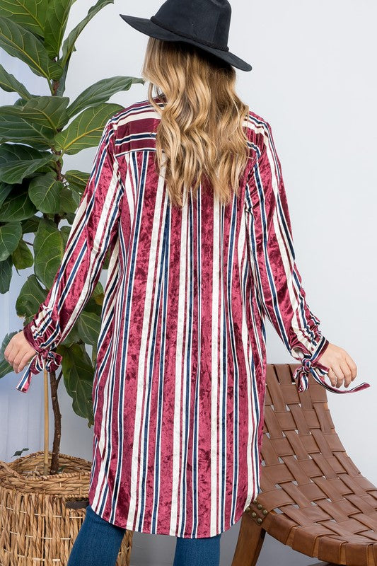 STRIPE VELVET LONG CARDIGAN