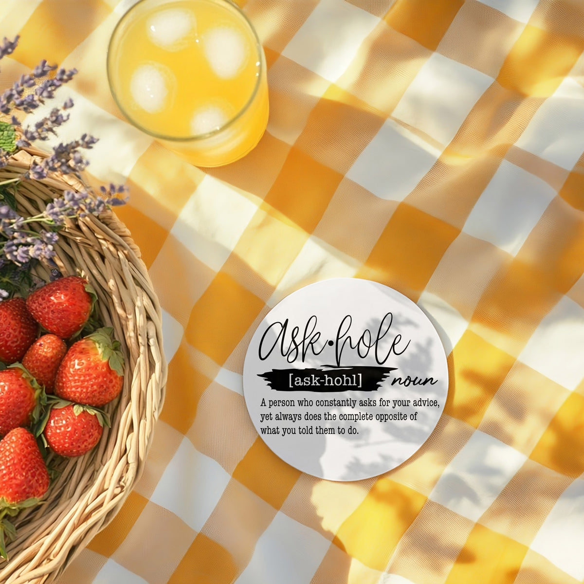 4-inch round definition coasters with protective base
Dishwasher safe funny ceramic coasters