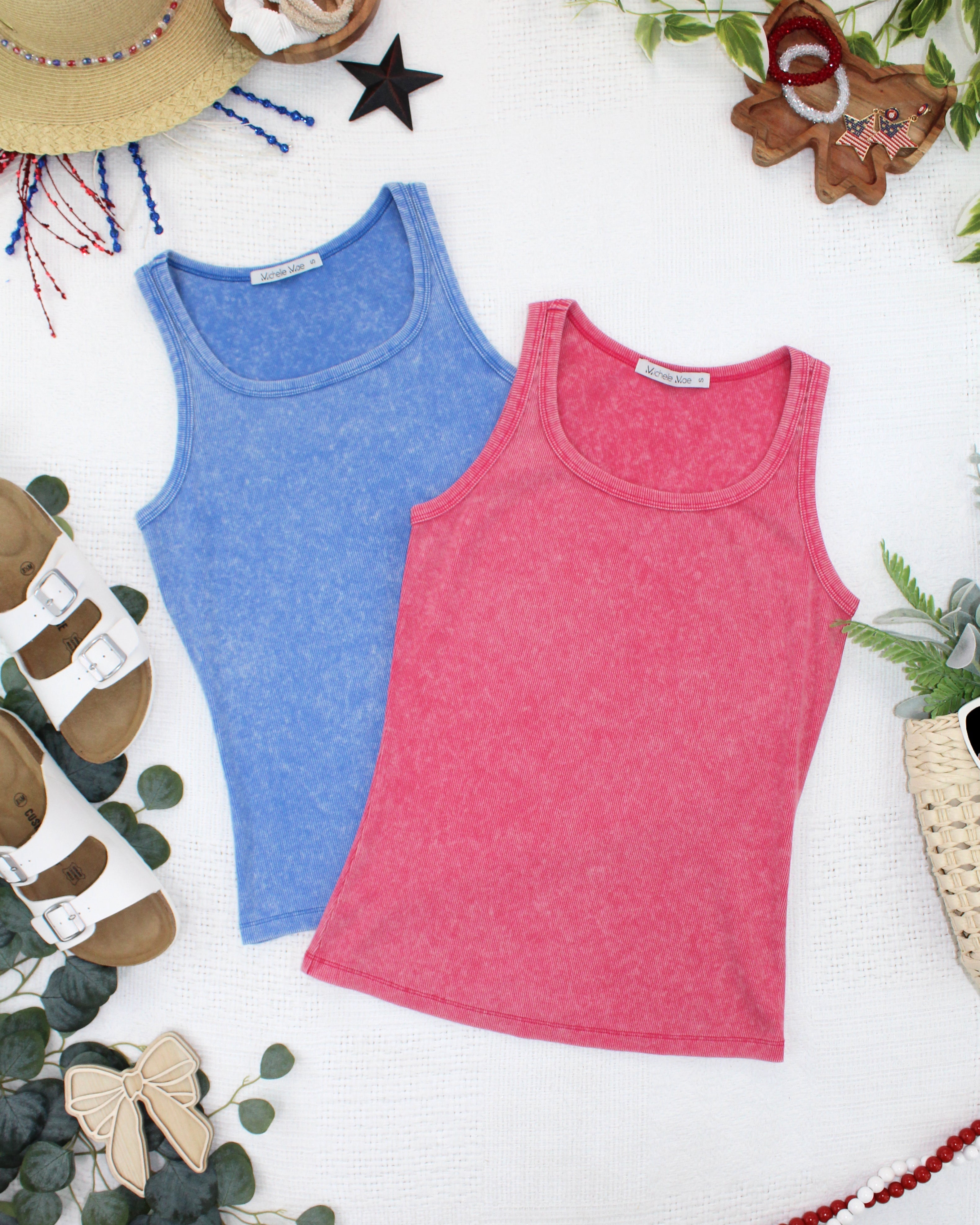 Audrey Vintage Wash Tank - Red