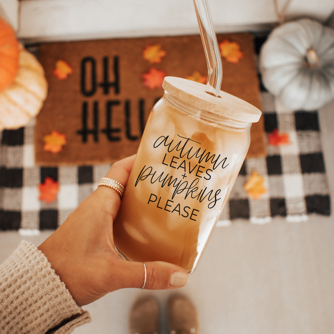 fall aesthetic glass tumbler set
pumpkin spice coffee tumbler
autumn leaves drinking glass