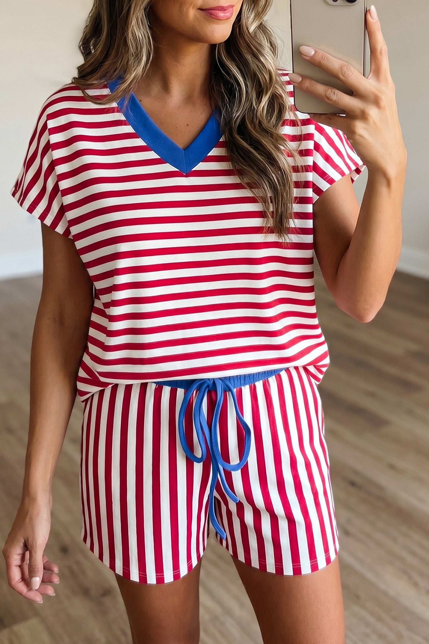 Stripe V Neck Shortie Set *Best Seller* WTW