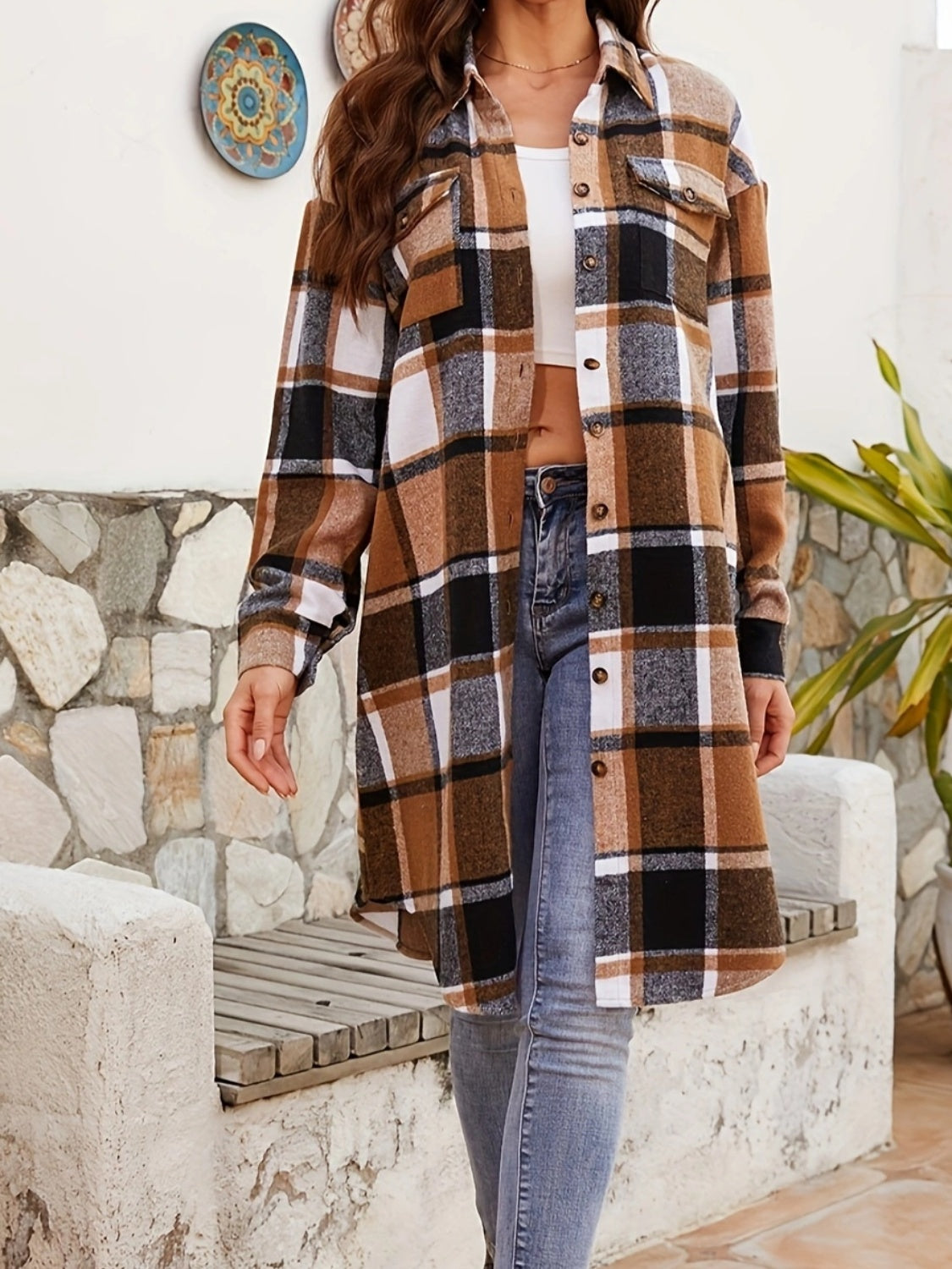 PREORDER- Plaid Collared Neck Long Sleeve Jacket