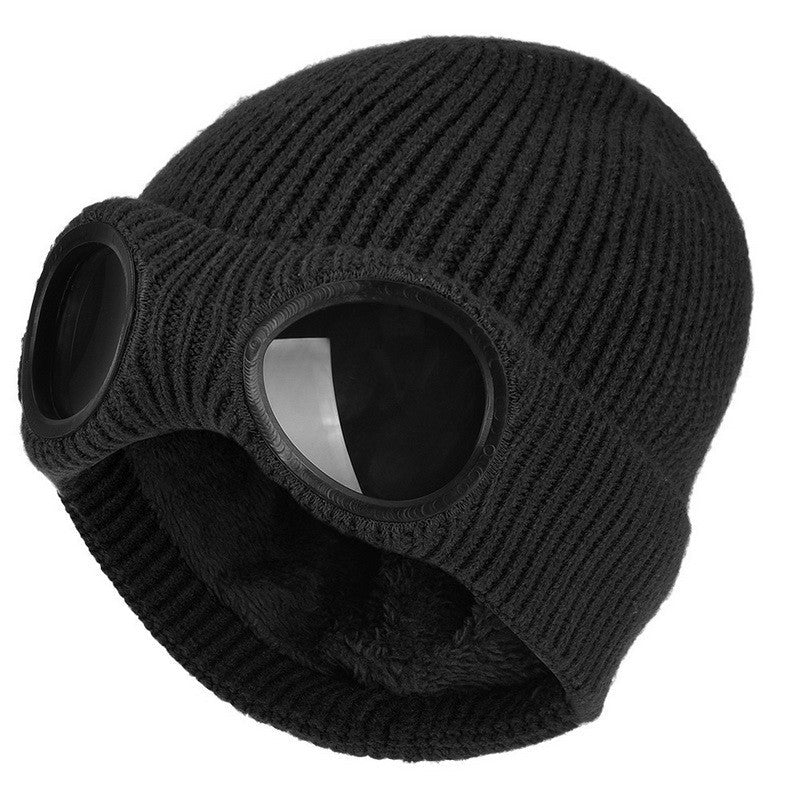 Wool Knit Hat with Windproof Glasses & Ear Protection