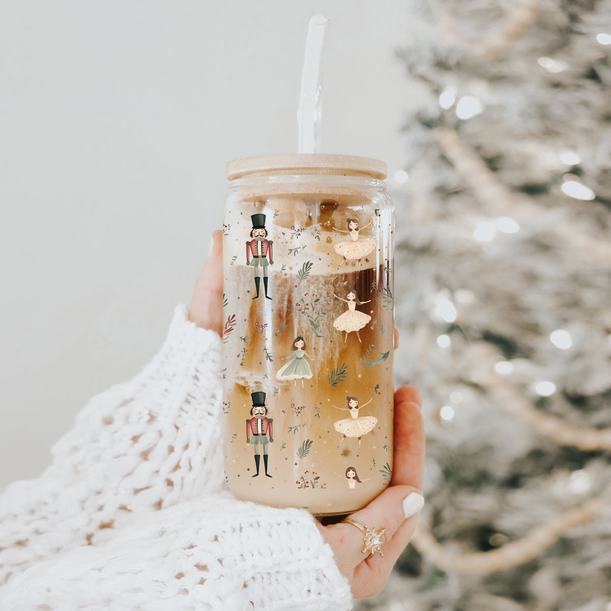 Festive drinkware gift – traditional Nutcracker soldiers and ballerinas holiday tumbler
Christmas morning coffee cup – pastel Nutcracker and ballerina glass tumbler