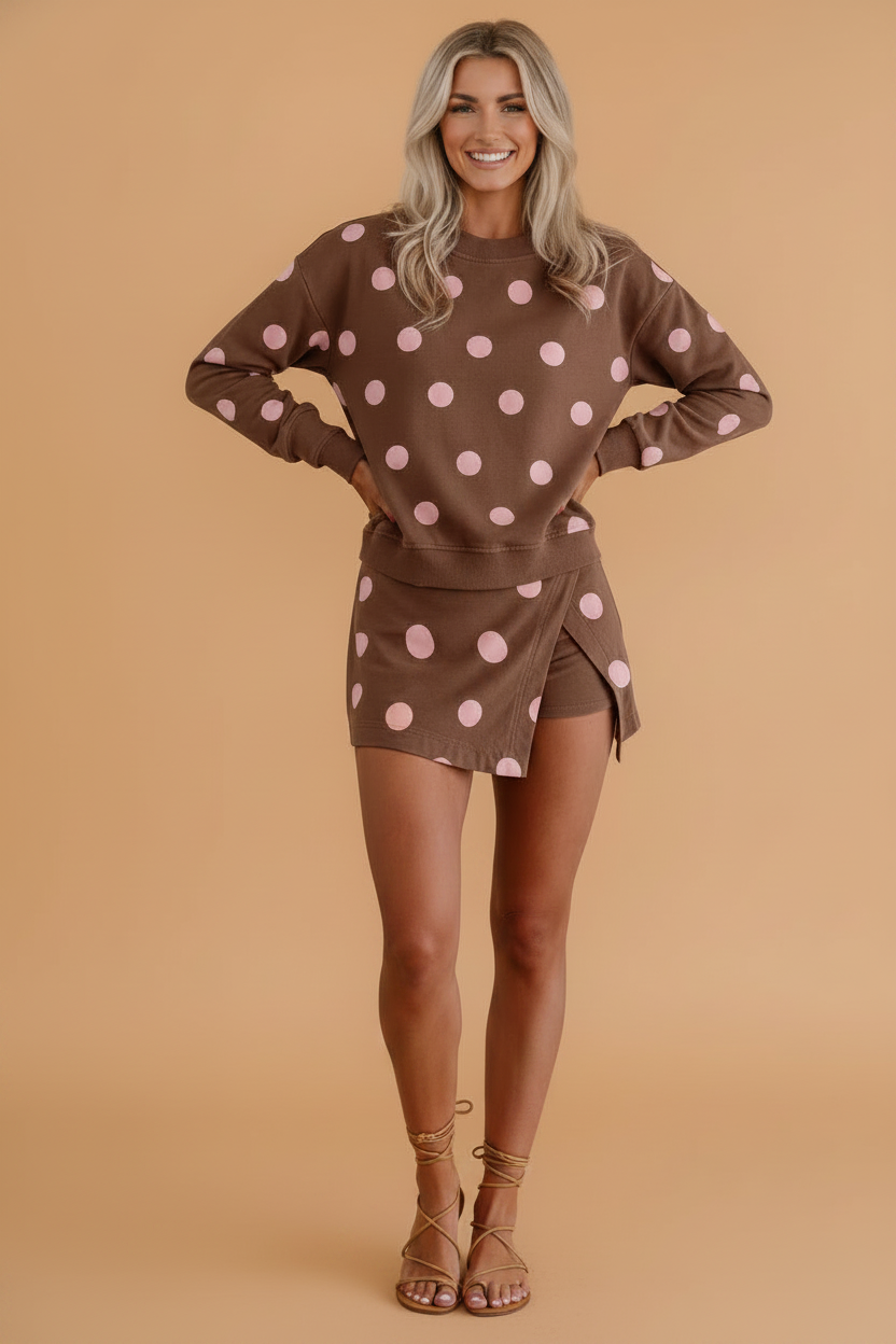 Polka Dot Long Sleeve Top and Mini Skort Set