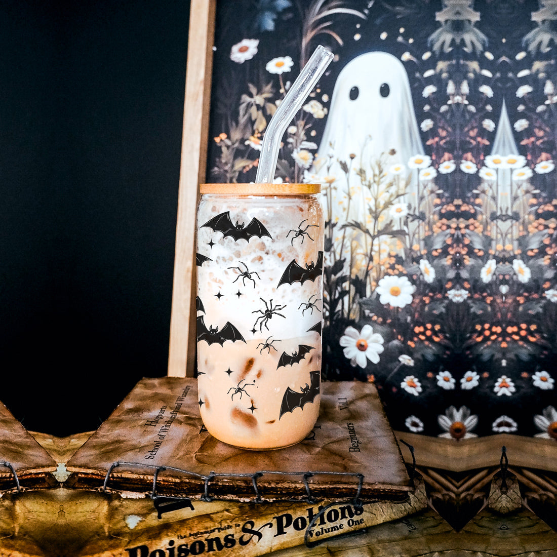 halloween gift tumbler
gothic home decor glass
spooky season drinkware
bat coffee lover gift