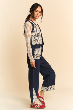 Davi & Dani Lace Applique Wide Leg Jeans