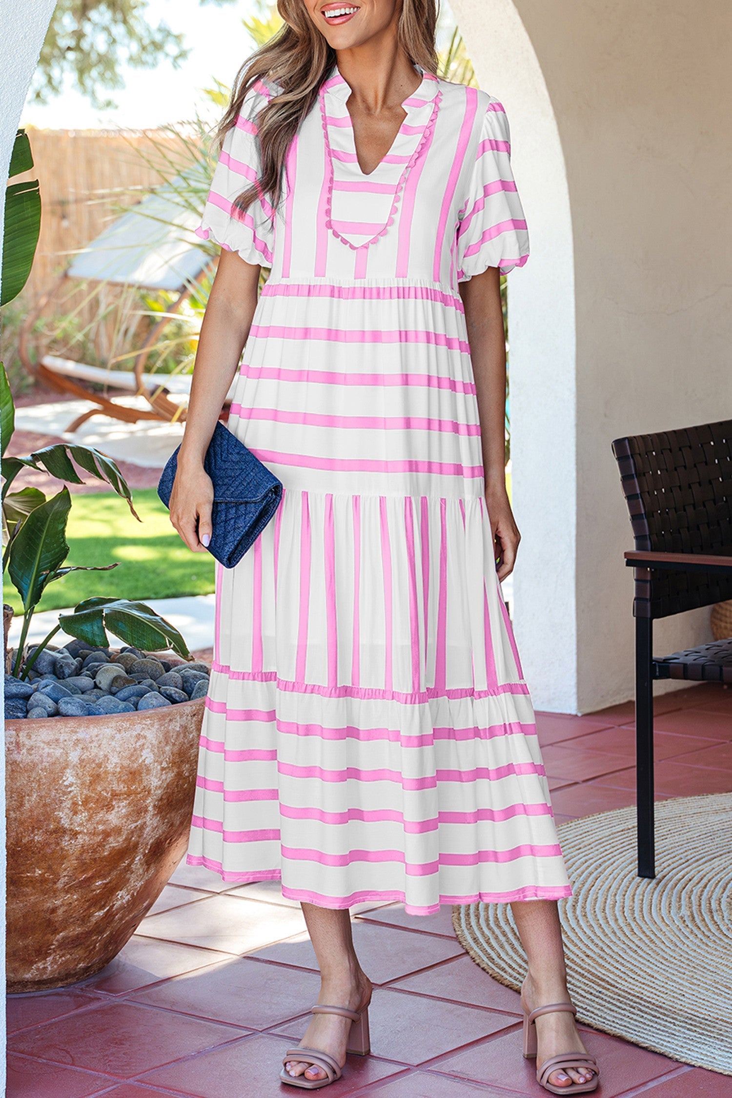 Stripe Ricrac Notched Dress WTW
