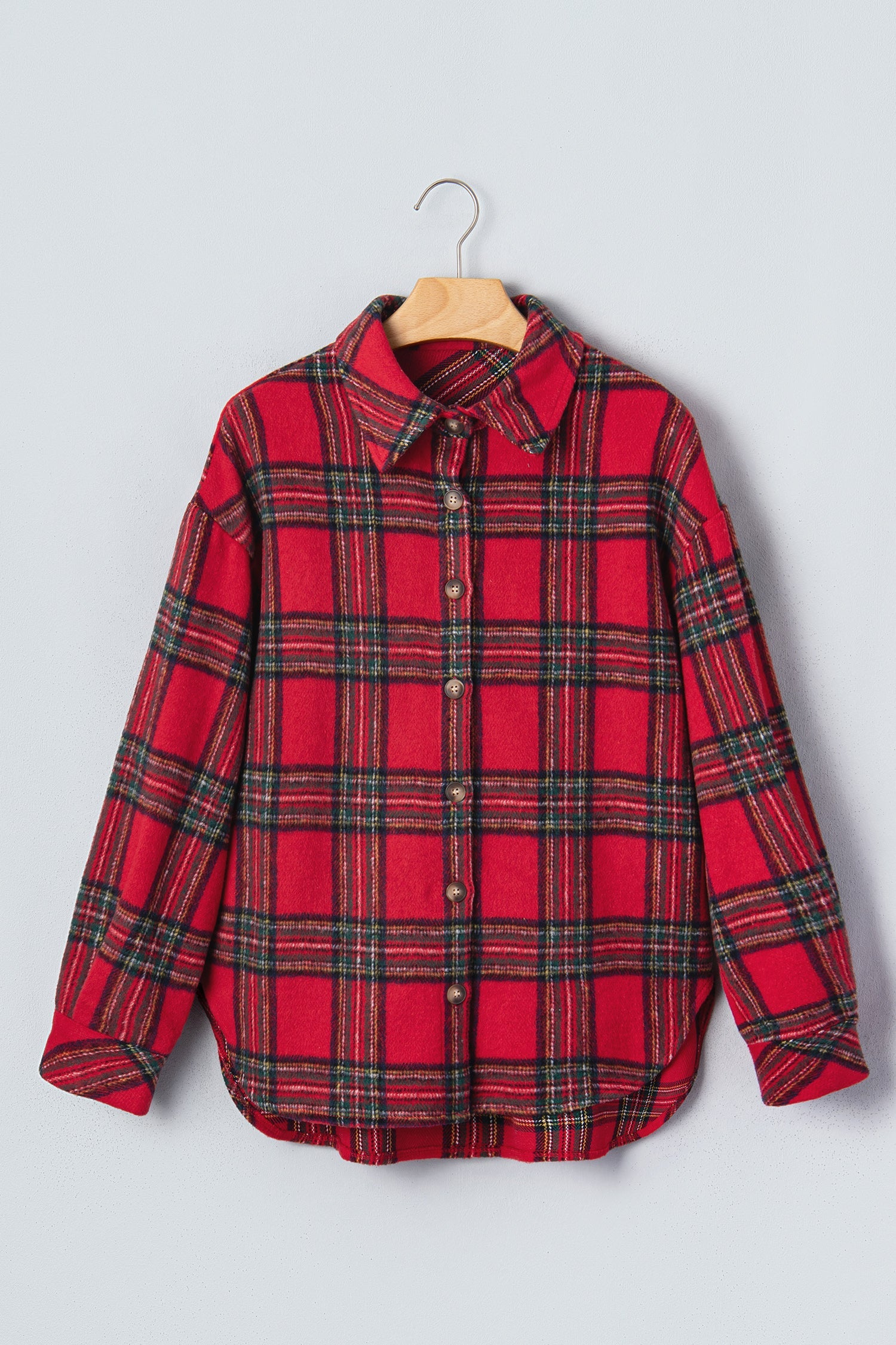Plaid Button Front Long Sleeve Shacket
