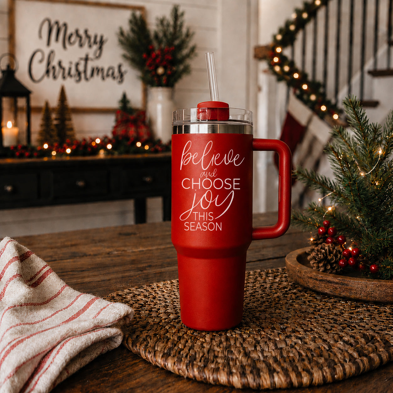 Red holiday tumbler gift - believe and choose joy this season 40oz
Believe and Choose Joy Coffee Mug for Christmas
Large 40oz red Christmas tumbler with quote
Christmas holiday drinkware 40oz red
Red stainless steel Christmas tumbler 40oz
