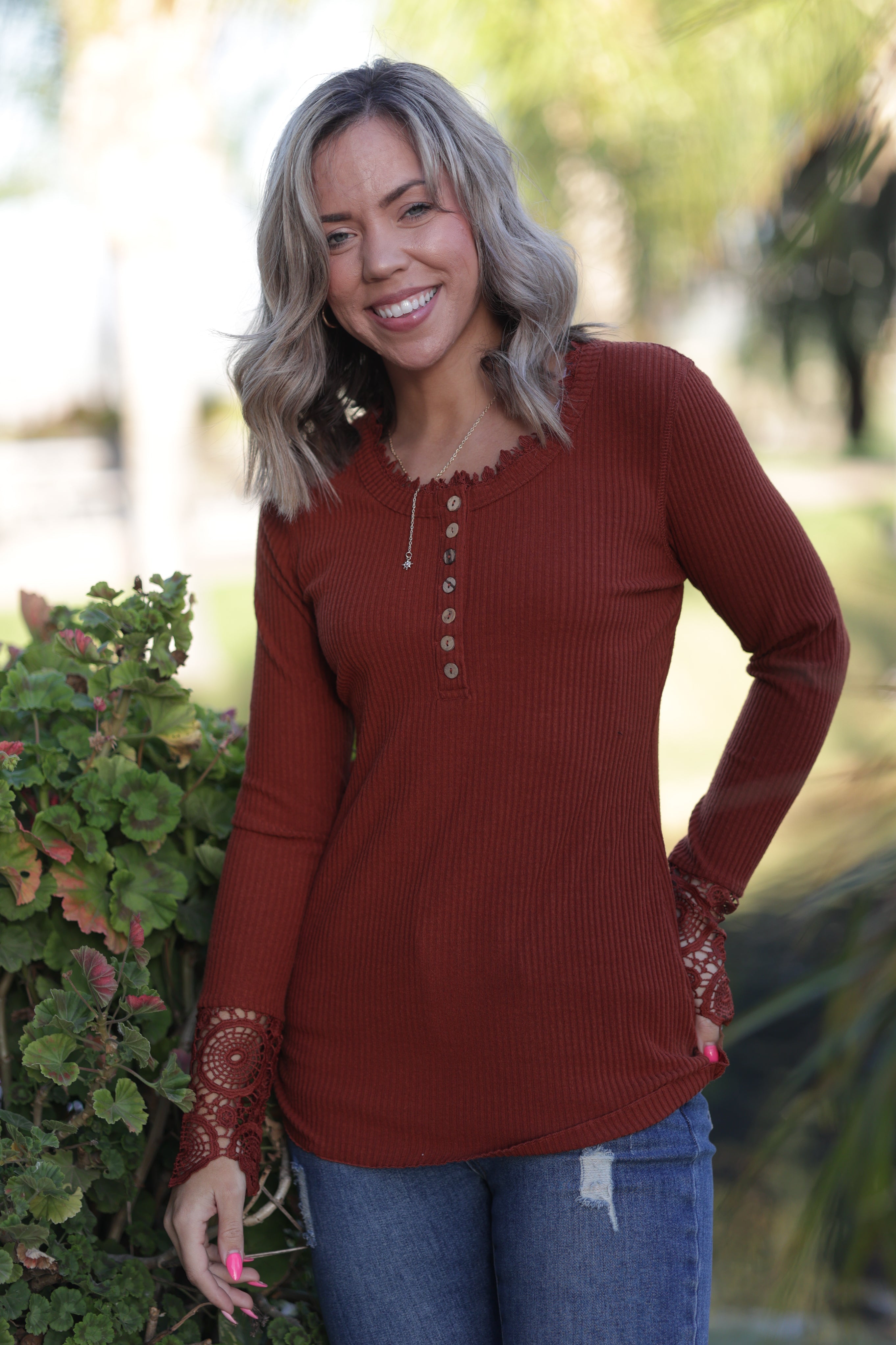 Cuffed With Love Rust Henley