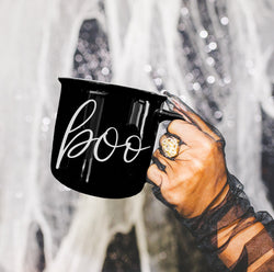 Haunted House Decor BOO Coffee Mug Black Ceramic
Haunted Coffee Break BOO Mug Halloween Theme