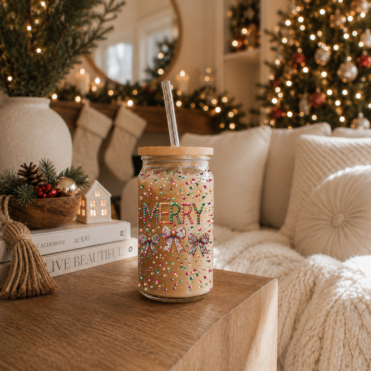 Bright Christmas Merry glass tumbler 17oz - Vibrant sequin coquette bow holiday coffee cup bamboo lid straw
Christmas glass drinkware 17oz - Merry sequin glitter holiday cup with glass straw - Coquette bow sparkly kitchen gift
Holiday party drinkware Merry sequin glass cup 17oz - Christmas coquette bow festive tumbler bamboo lid straw