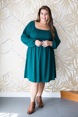 Winter Green Smocked Dress