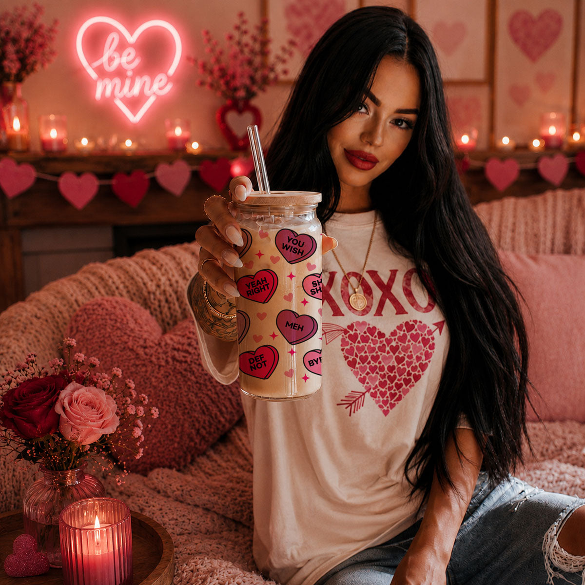 Candy hearts with funny sayings for a playful Valentine’s vibe.
Modern drinkware for trendy Valentine’s Day celebrations.
Valentine’s Day coffee bar decor for a festive setup.
Sister Valentine’s Day gifts to show your love and appreciation.