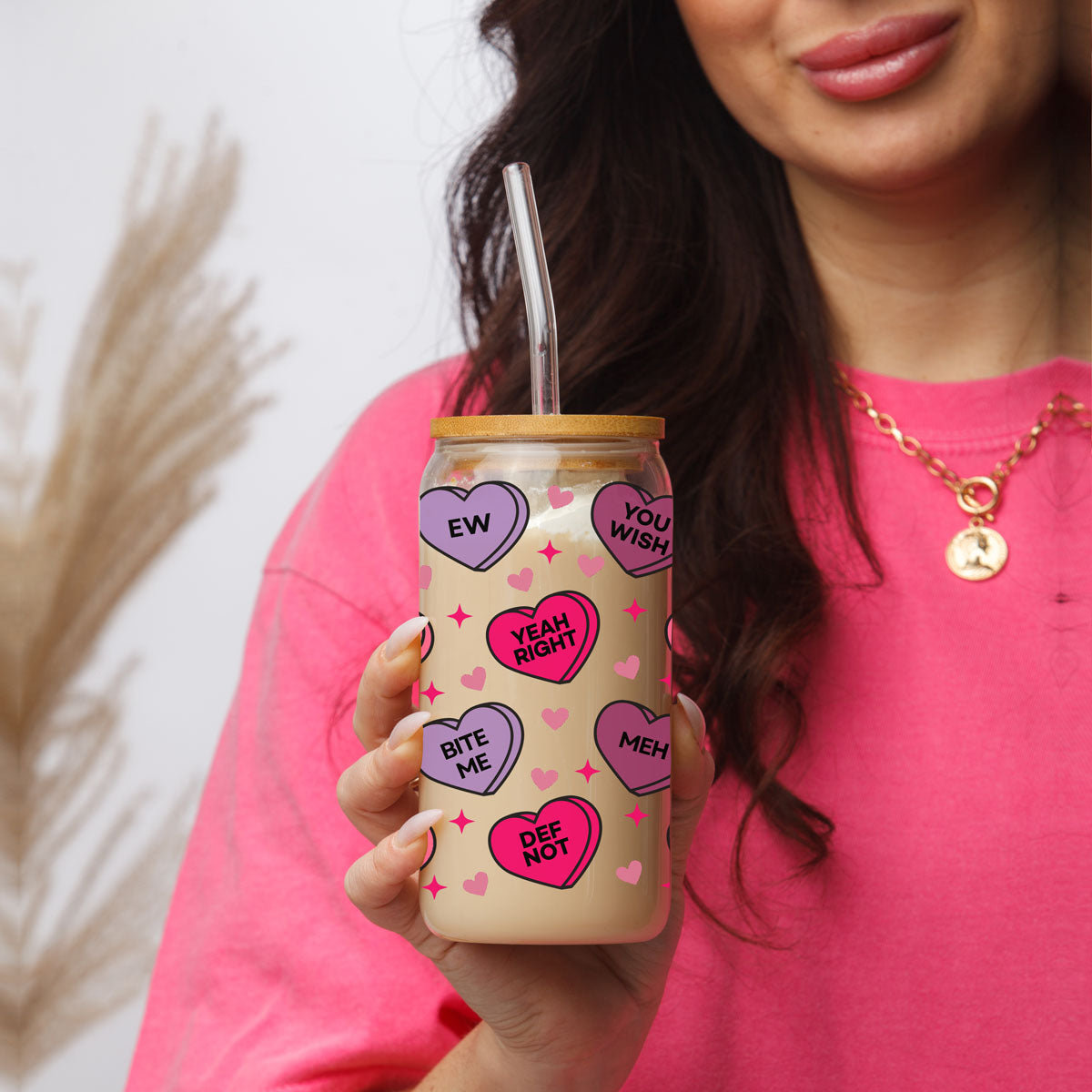 Quirky Valentine’s tumblers with candy heart graphics.
Modern Valentine’s glass cups with a humorous twist.
Sassy Valentine’s Day coffee cups for fun vibes.