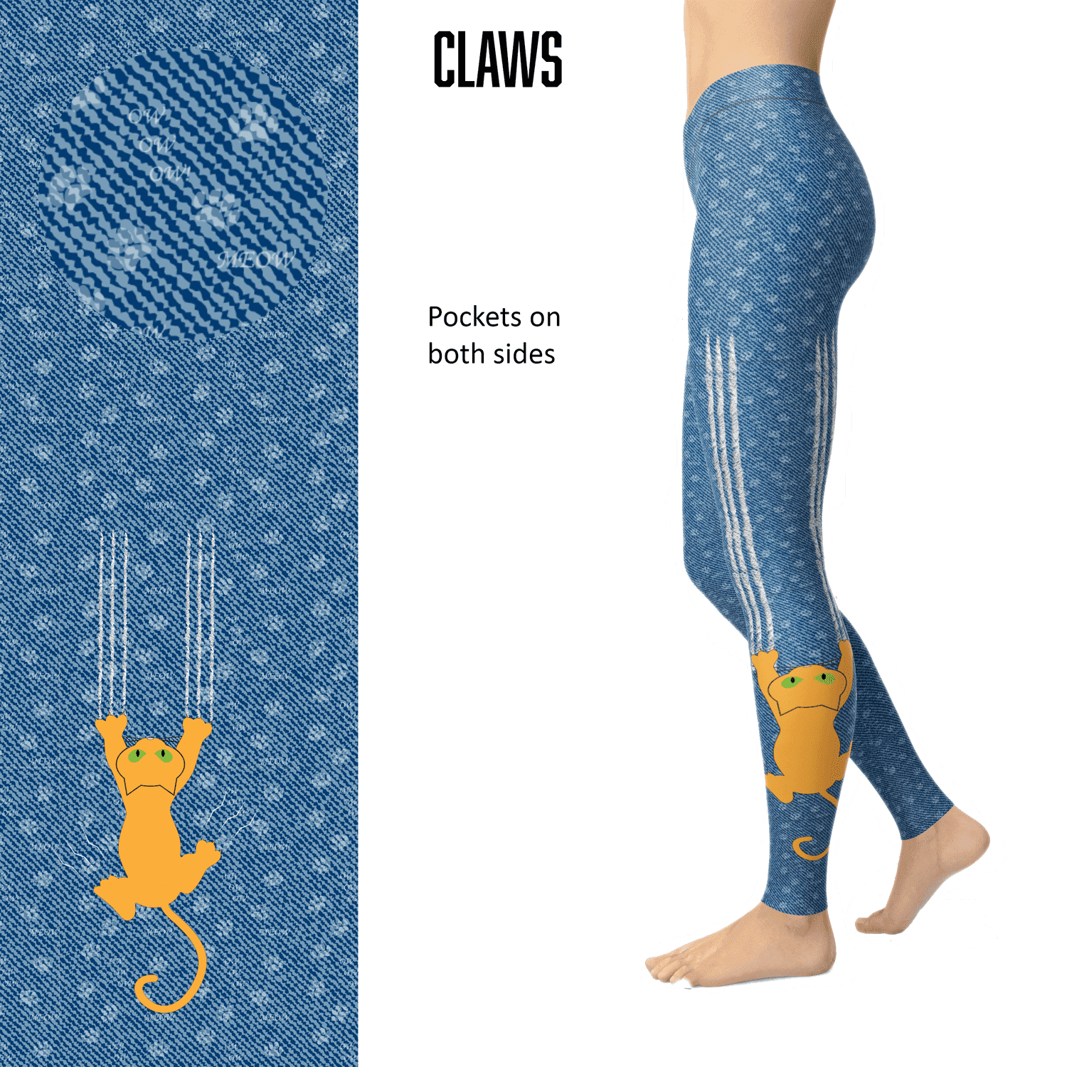 Denim Claws Cat Scratch Leggings and Pockets