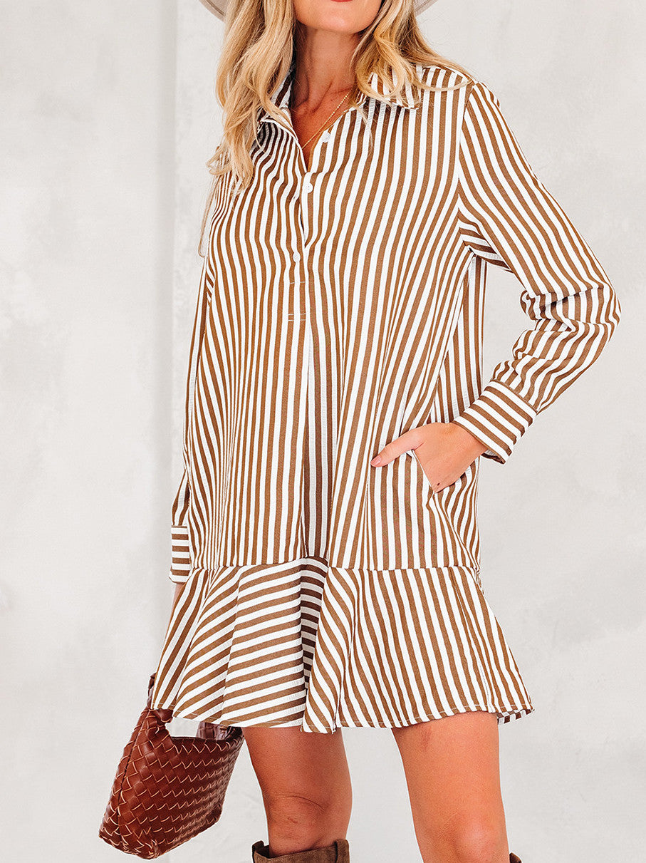 Brown Stripe Ruffle Dress WTW