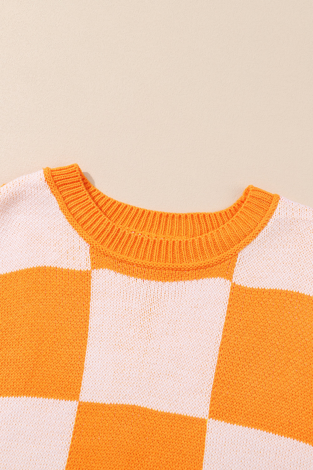 Checker Exposed Seam Drop Shoulder Long Sleeve Sweater