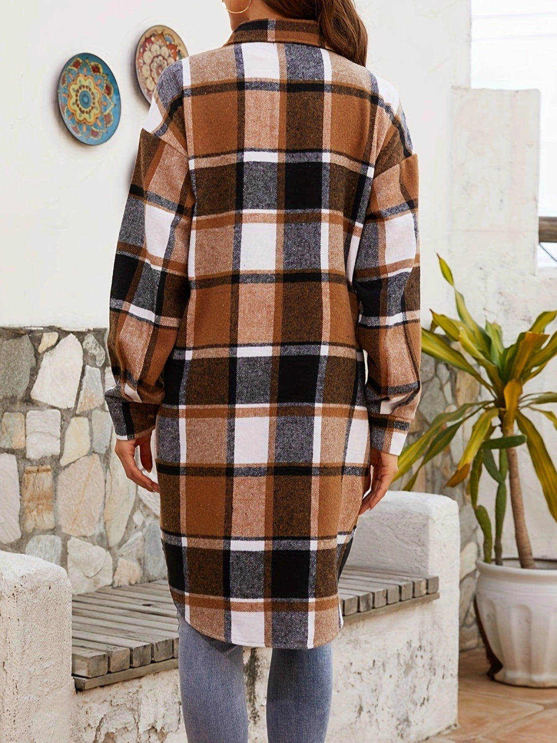 PREORDER- Plaid Collared Neck Long Sleeve Jacket