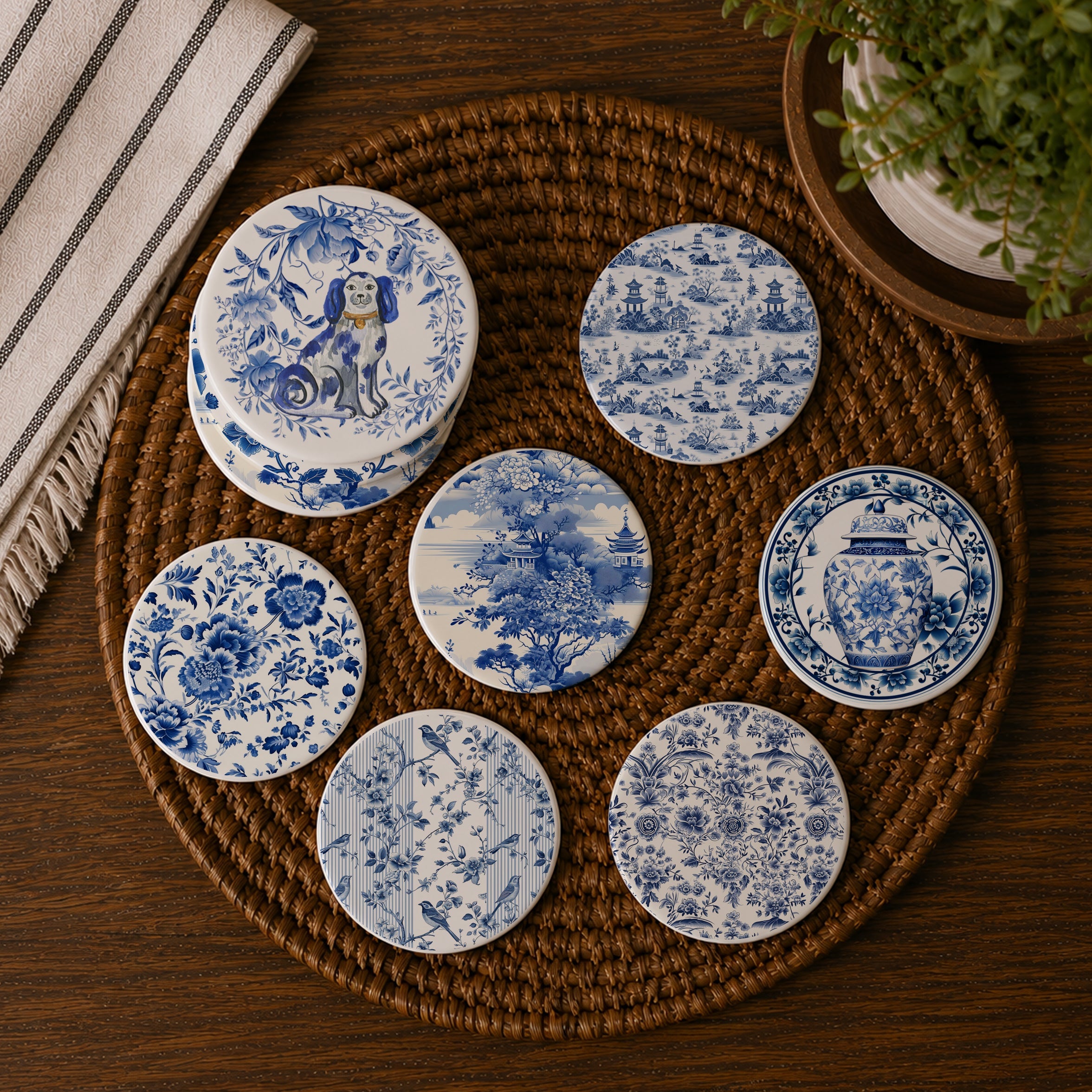 Chinoiserie Ceramic Coasters