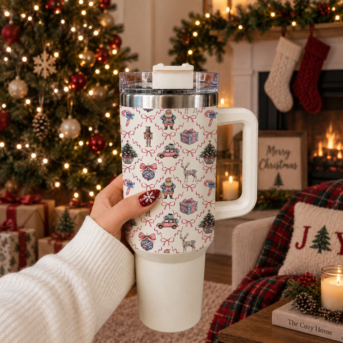 Woman holding 40oz chinoiserie Christmas tumbler with pink bows nutcrackers and festive holiday icons
40oz pink bow Christmas tumbler with handle in cozy holiday home setting
Chinoiserie Christmas tumbler with pink bows nutcrackers trees and candy canes
40oz Christmas tumbler with handle
Pink Christmas tumbler
Coquette Christmas decor lovers
Bow Christmas gifts
Cute Christmas drinkware
Feminine holiday tumbler
Christmas gifts for women
Christmas gifts for moms
Secret Santa gifts
Teacher Christmas gifts