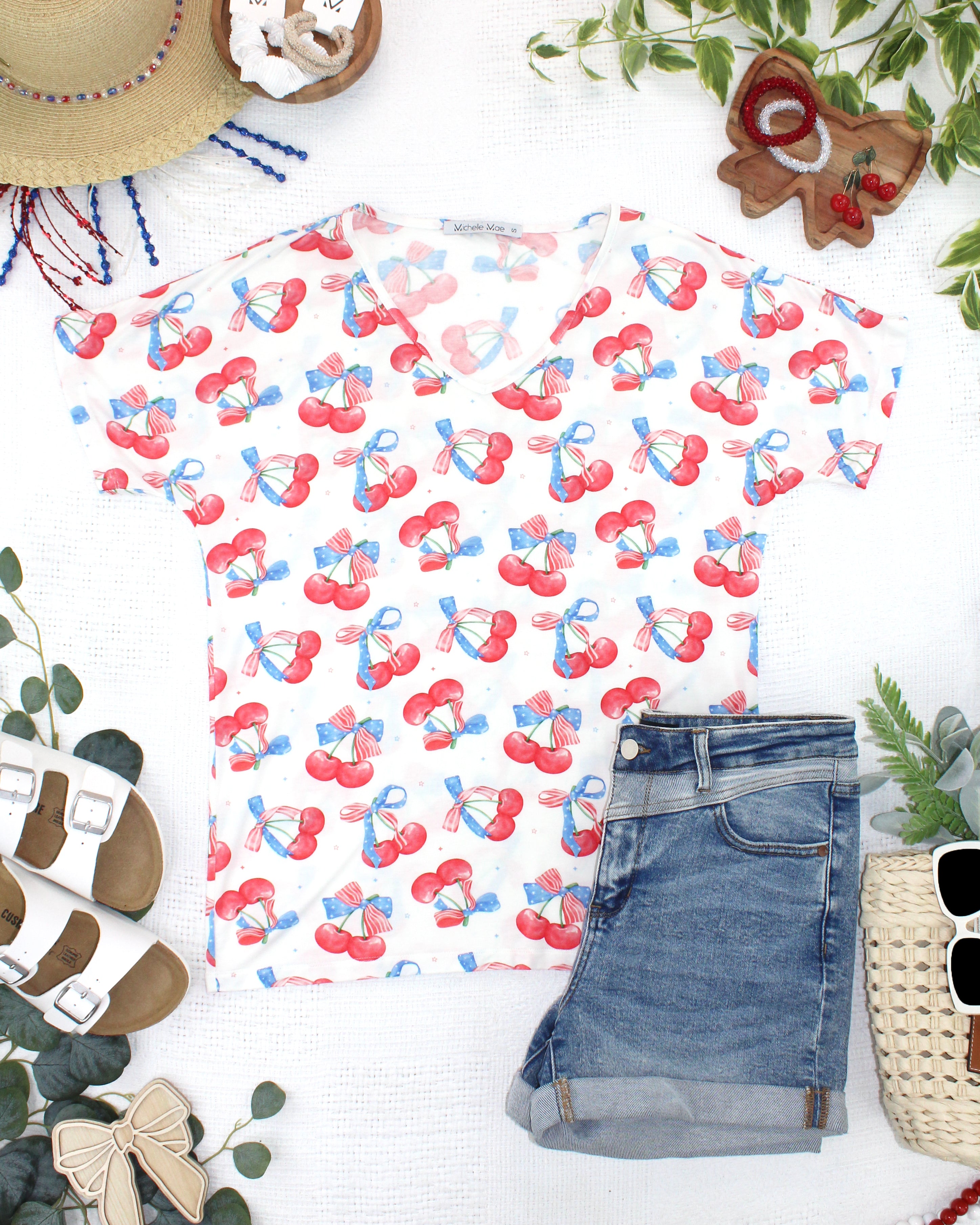 Chloe Cozy Top - Patriotic Cherries
