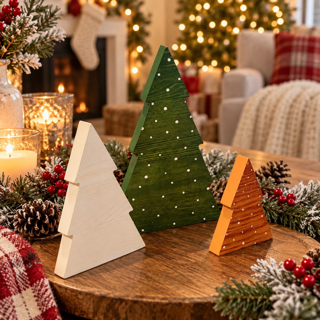Christmas tabletop tree decorations
neutral Christmas tree decor
wooden holiday tree decorations
rustic farmhouse Christmas decor
