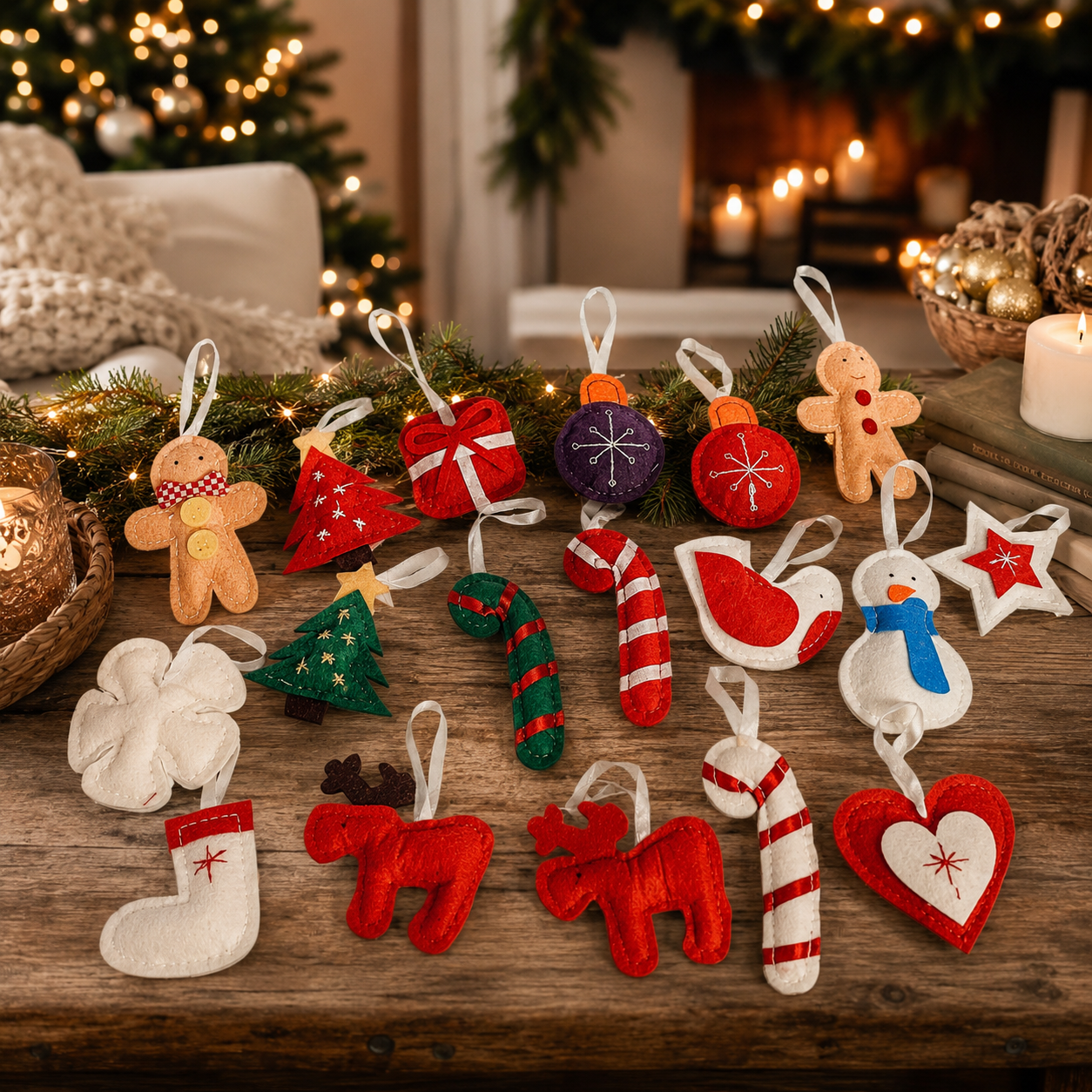 plush gift ornament Christmas
Christmas present ornament handmade
handmade reindeer Christmas ornament
plush reindeer ornament
fabric reindeer Christmas ornament
whimsical Christmas ornament set
traditional Christmas ornament set
nostalgic Christmas ornament set
classic holiday ornament assortment
handmade holiday ornament assortment
mixed Christmas ornament set
colorful handmade Christmas ornaments
red green white Christmas ornaments
traditional red green Christmas decor
handmade red green Christmas decora