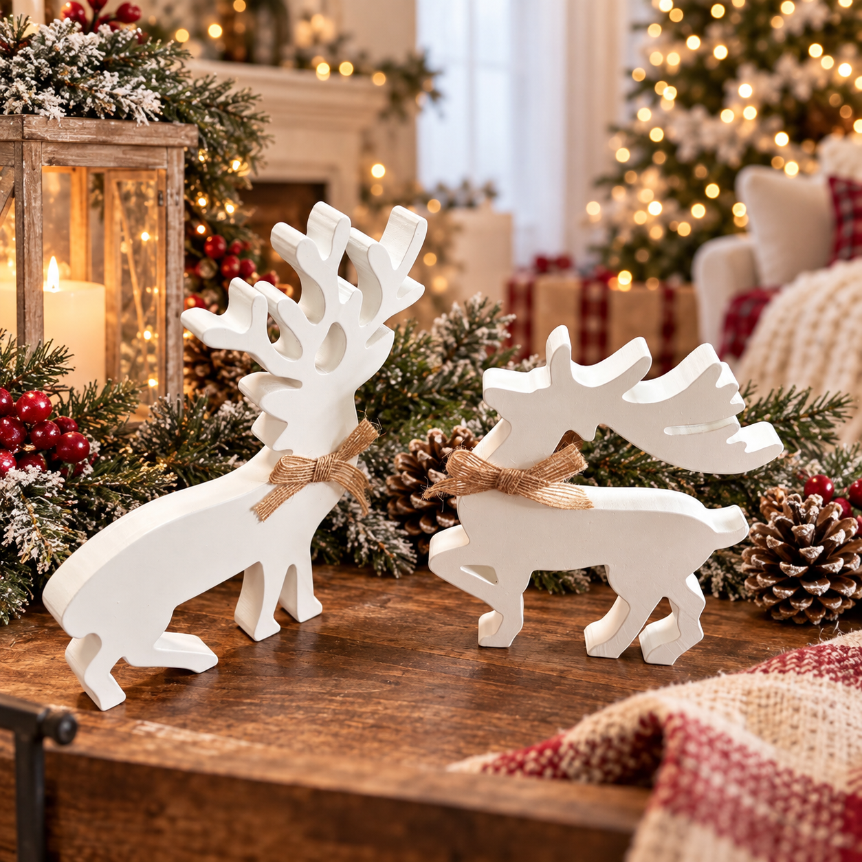 white wooden reindeer with burlap bows
rustic reindeer Christmas decor with bows
farmhouse reindeer decorations with burlap bows
wooden Christmas deer with rustic bows
white farmhouse Christmas reindeer