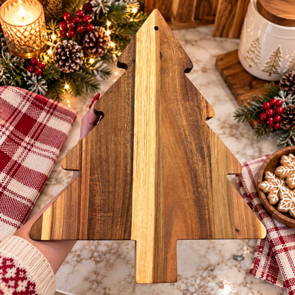 Christmas hosting board
Christmas tree snack board
holiday charcuterie platter
farmhouse holiday cutting board
wooden Christmas serving platter
Festive acacia wood decoration for Christmas entertaining
Neutral Christmas kitchen décor with a natural wood tree board